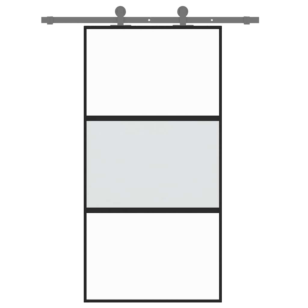 Porta Scorrevole Nera 102,5x205 cm Vetro Temperato e Alluminio | homemem39