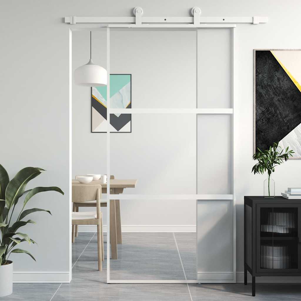 Porta Scorrevole Bianca 102,5x205cm Vetro Temperato e Alluminio | homemem39