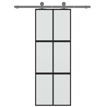 Porta Scorrevole Nera 76x205 cm in Vetro Temperato e Alluminio | homemem39