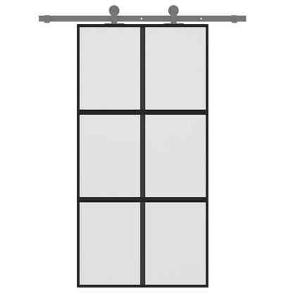 Porta Scorrevole Nera 102,5x205 cm Vetro Temperato e Alluminio | homemem39