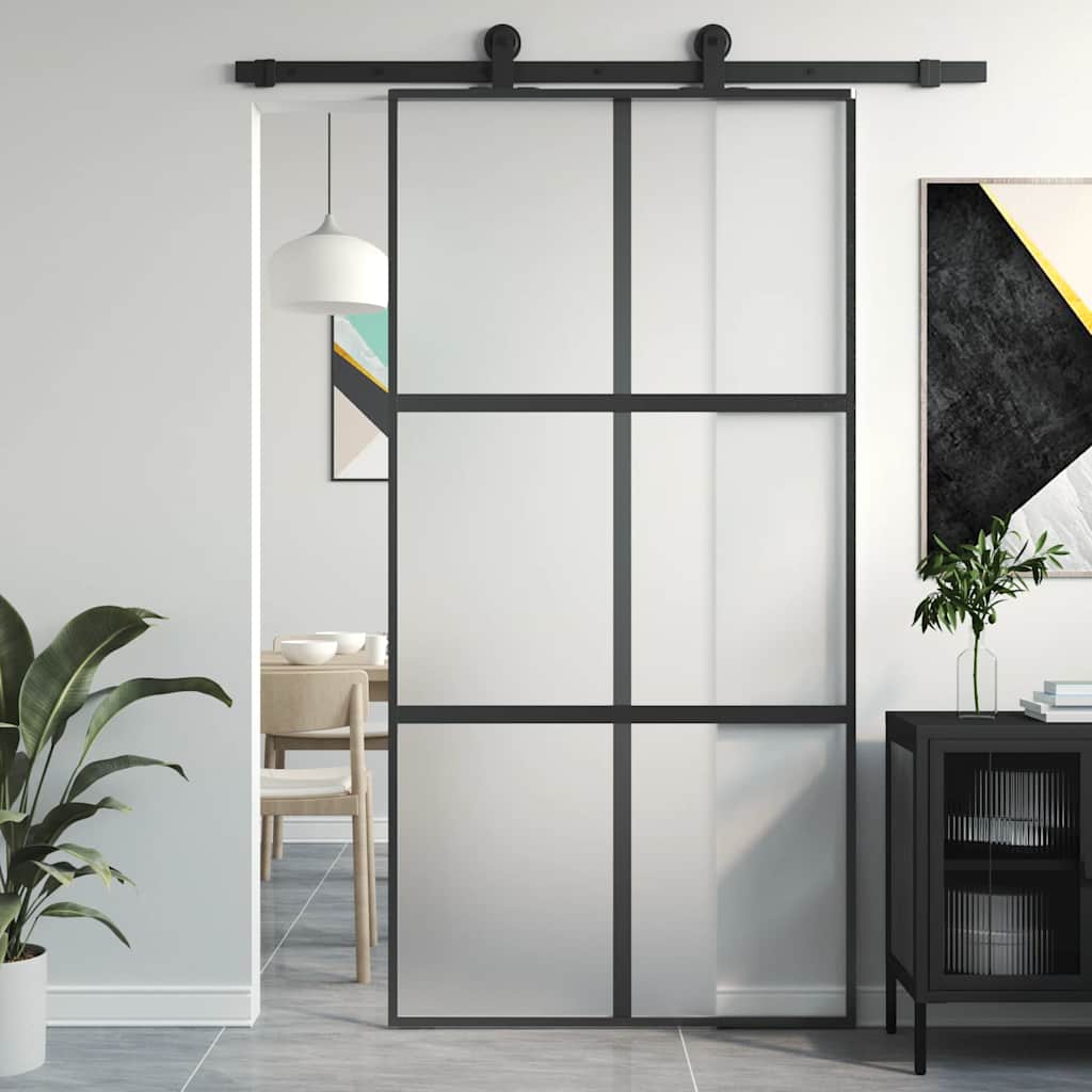 Porta Scorrevole Nera 102,5x205 cm Vetro Temperato e Alluminio | homemem39