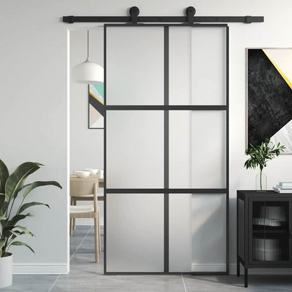 Porta Scorrevole Nera 102,5x205 cm Vetro Temperato e Alluminio | homemem39
