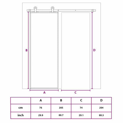 Porta Scorrevole Nera 76x205 cm in Vetro Temperato e Alluminio