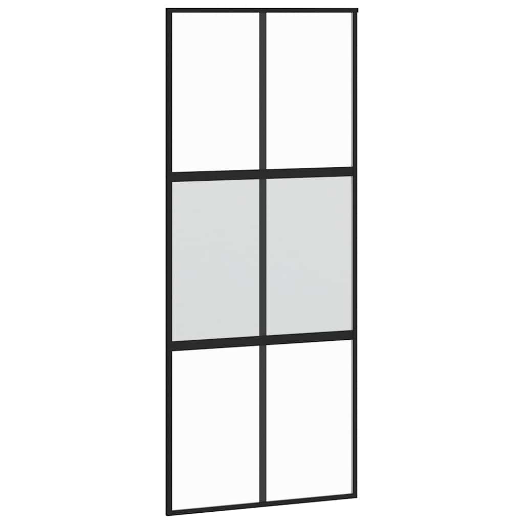 Porta Scorrevole Nera 90x205 cm in Vetro Temperato e Alluminio | homemem39