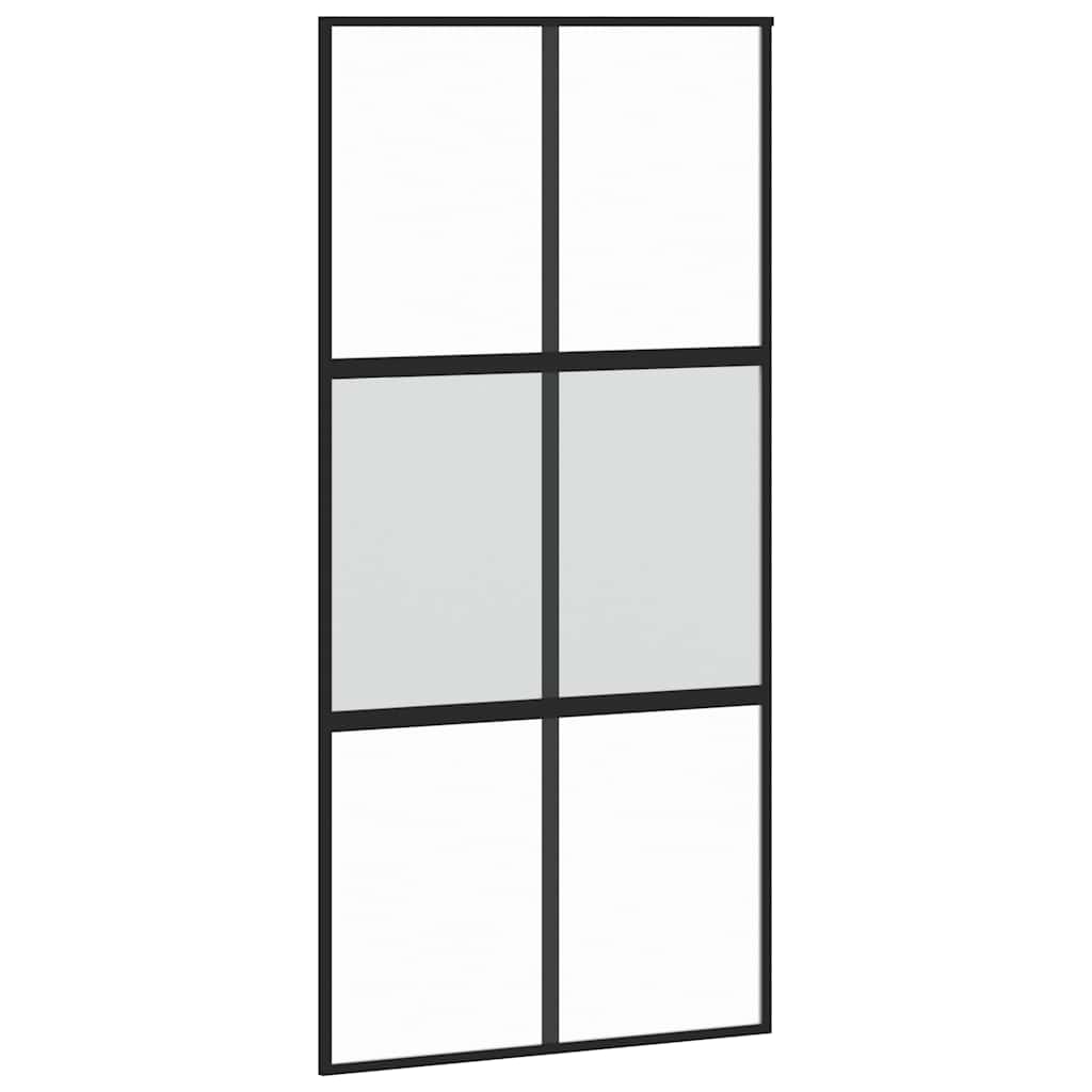 Porta Scorrevole Nera 102,5x205 cm Vetro Temperato e Alluminio | homemem39