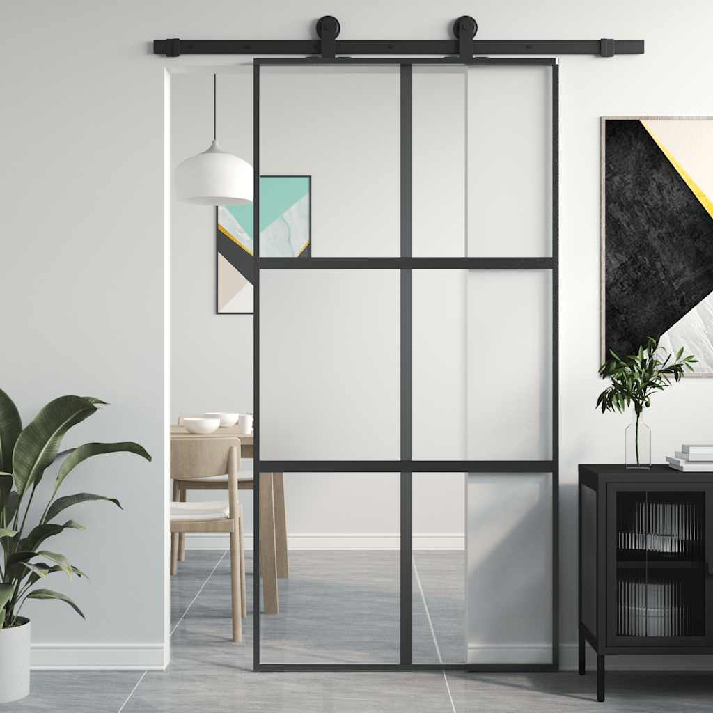 Porta Scorrevole Nera 102,5x205 cm Vetro Temperato e Alluminio | homemem39