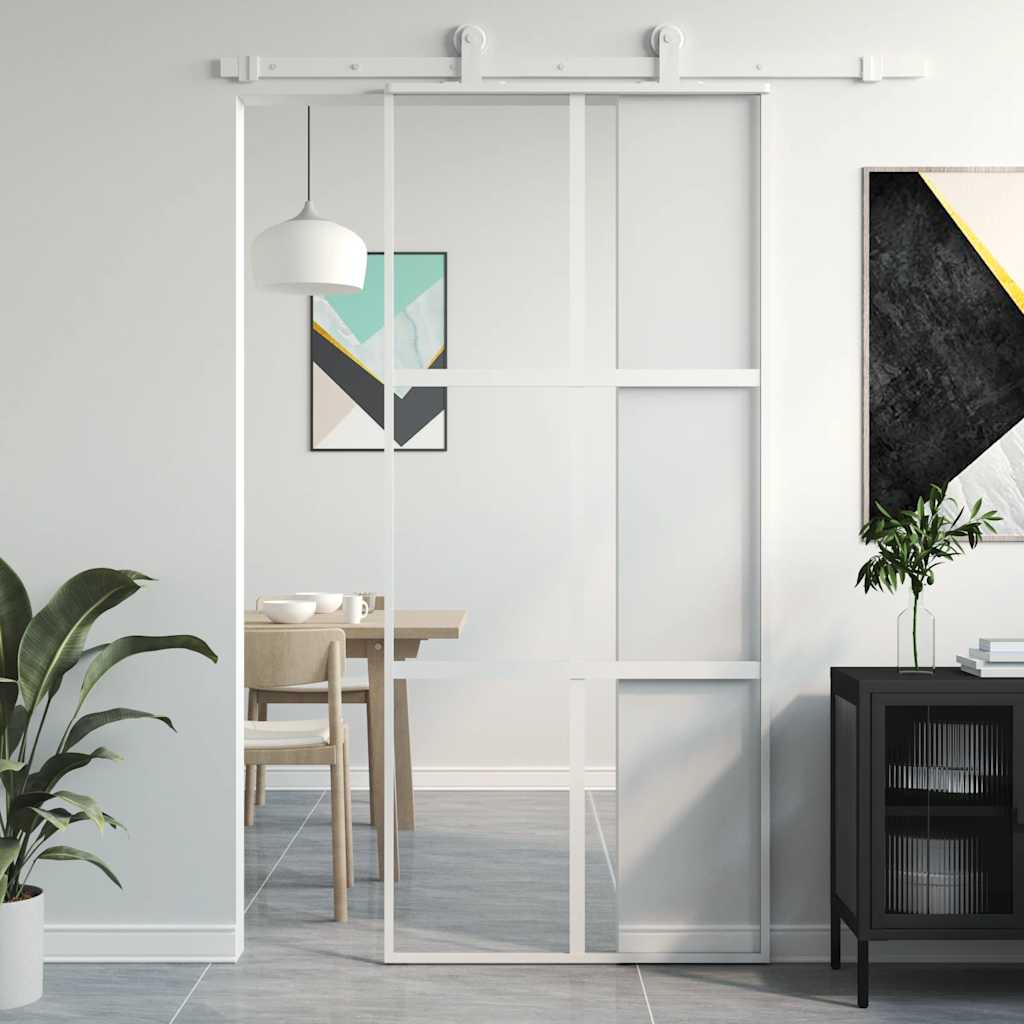 Porta Scorrevole Bianca 90x205 cm Vetro Temperato e Alluminio | homemem39