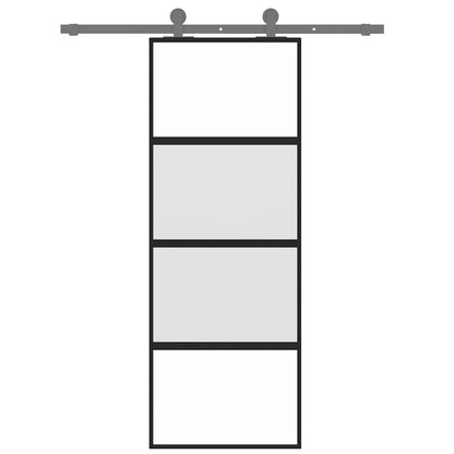 Porta Scorrevole Nera 76x205 cm in Vetro Temperato e Alluminio | homemem39