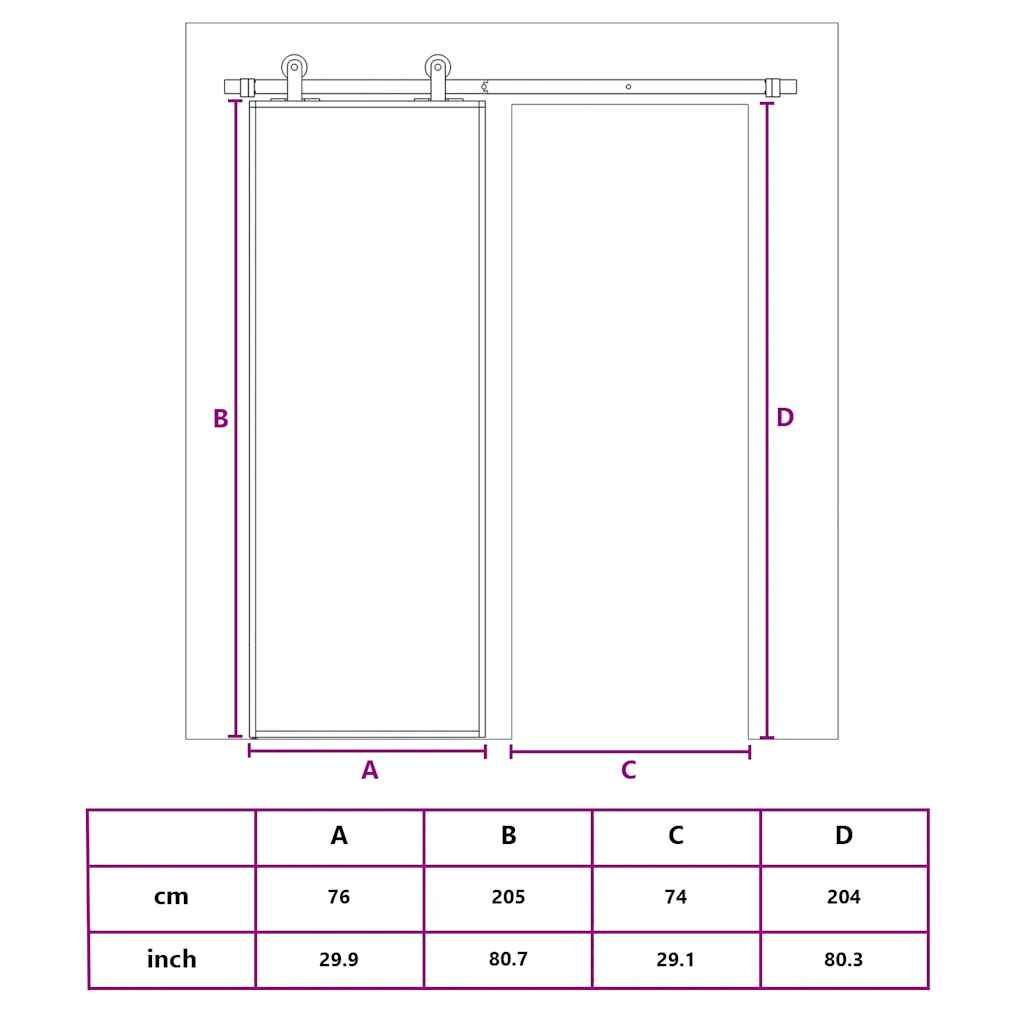 Porta Scorrevole Nera 76x205 cm in Vetro Temperato e Alluminio | homemem39