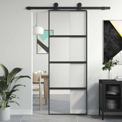 Porta Scorrevole Nera 76x205 cm in Vetro Temperato e Alluminio | homemem39