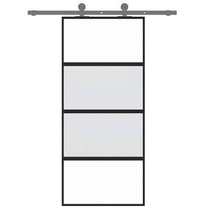 Porta Scorrevole Nera 90x205 cm in Vetro Temperato e Alluminio | homemem39