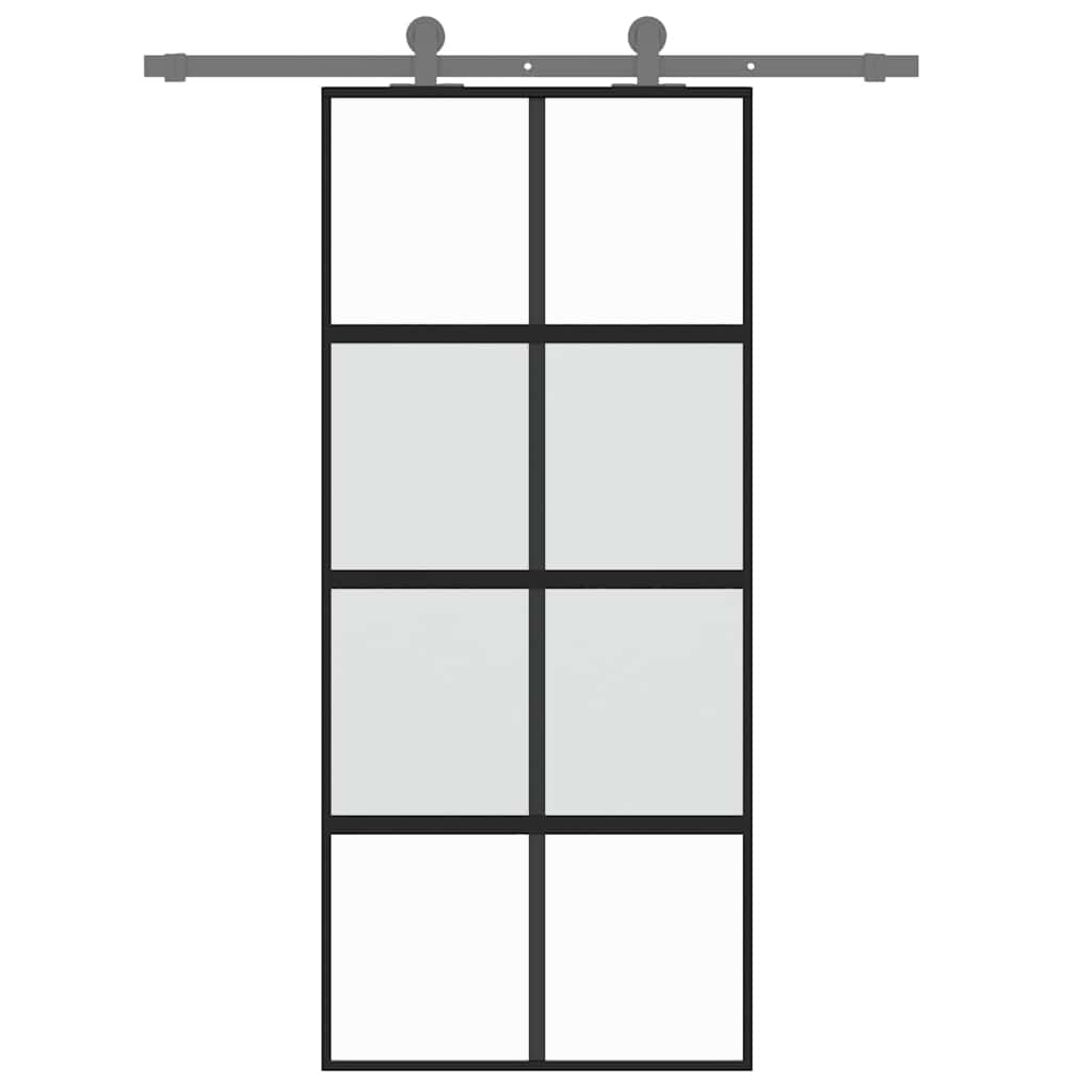Porta Scorrevole Nera 90x205 cm in Vetro Temperato e Alluminio | homemem39
