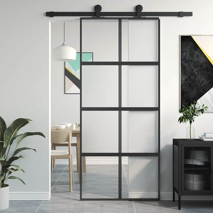 Porta Scorrevole Nera 90x205 cm in Vetro Temperato e Alluminio | homemem39