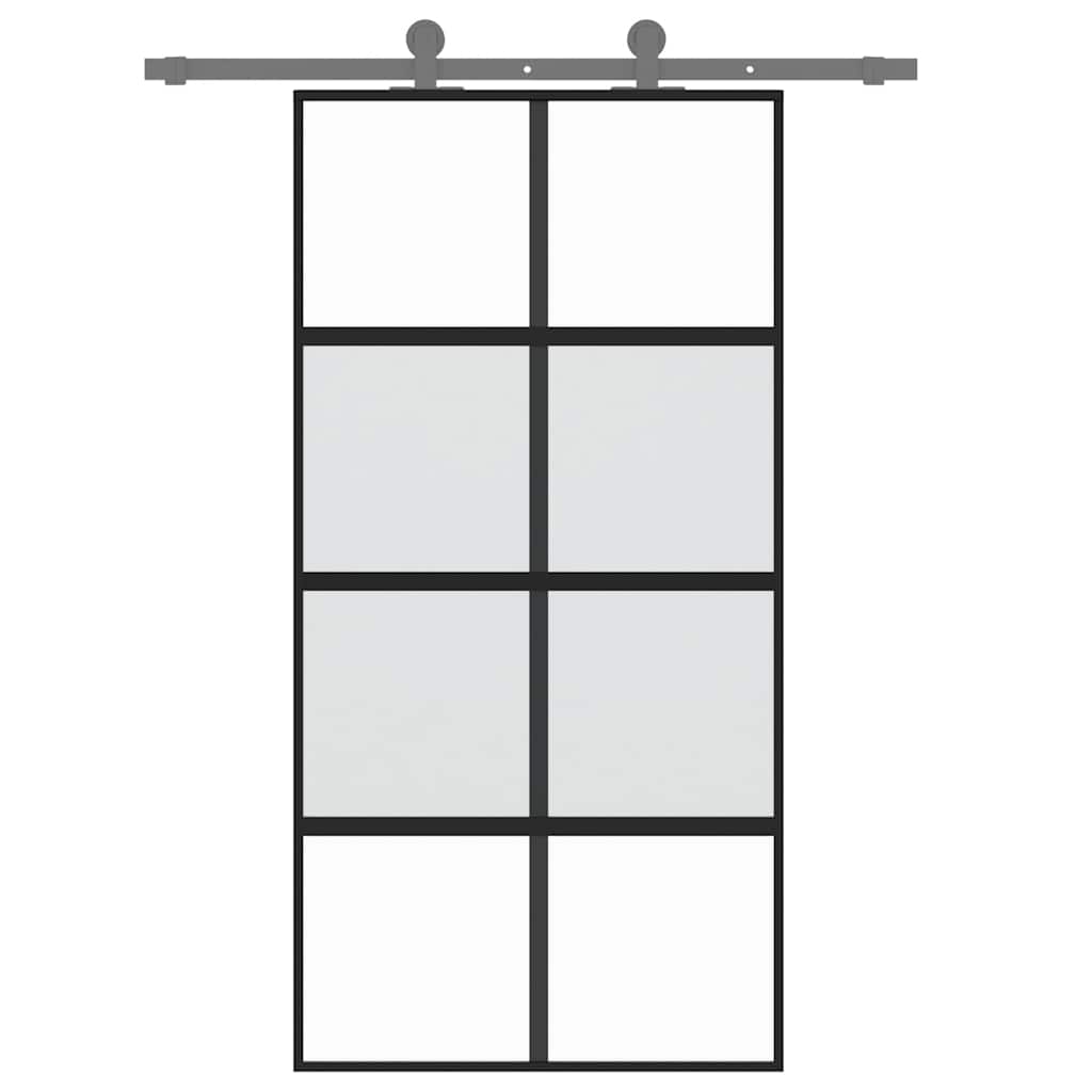 Porta Scorrevole Nera 102,5x205 cm Vetro Temperato e Alluminio | homemem39