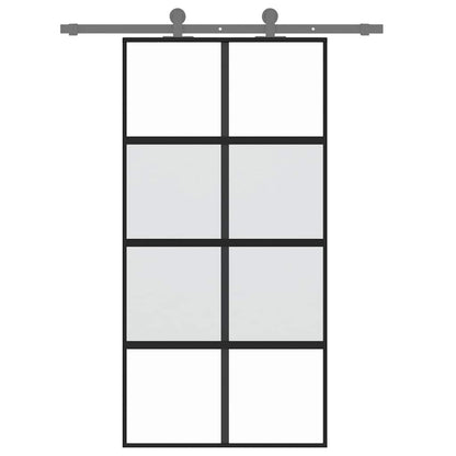 Porta Scorrevole Nera 102,5x205 cm Vetro Temperato e Alluminio | homemem39