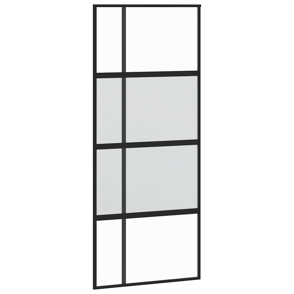 Porta Scorrevole Nera 90x205 cm in Vetro Temperato e Alluminio