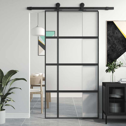 Porta Scorrevole Nera 102,5x205 cm Vetro Temperato e Alluminio | homemem39