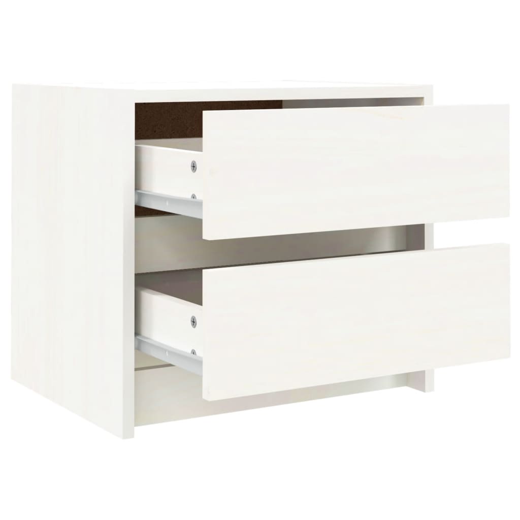 Comodino Bianco 40x31x35,5 cm in Legno Massello di Pino - homemem39