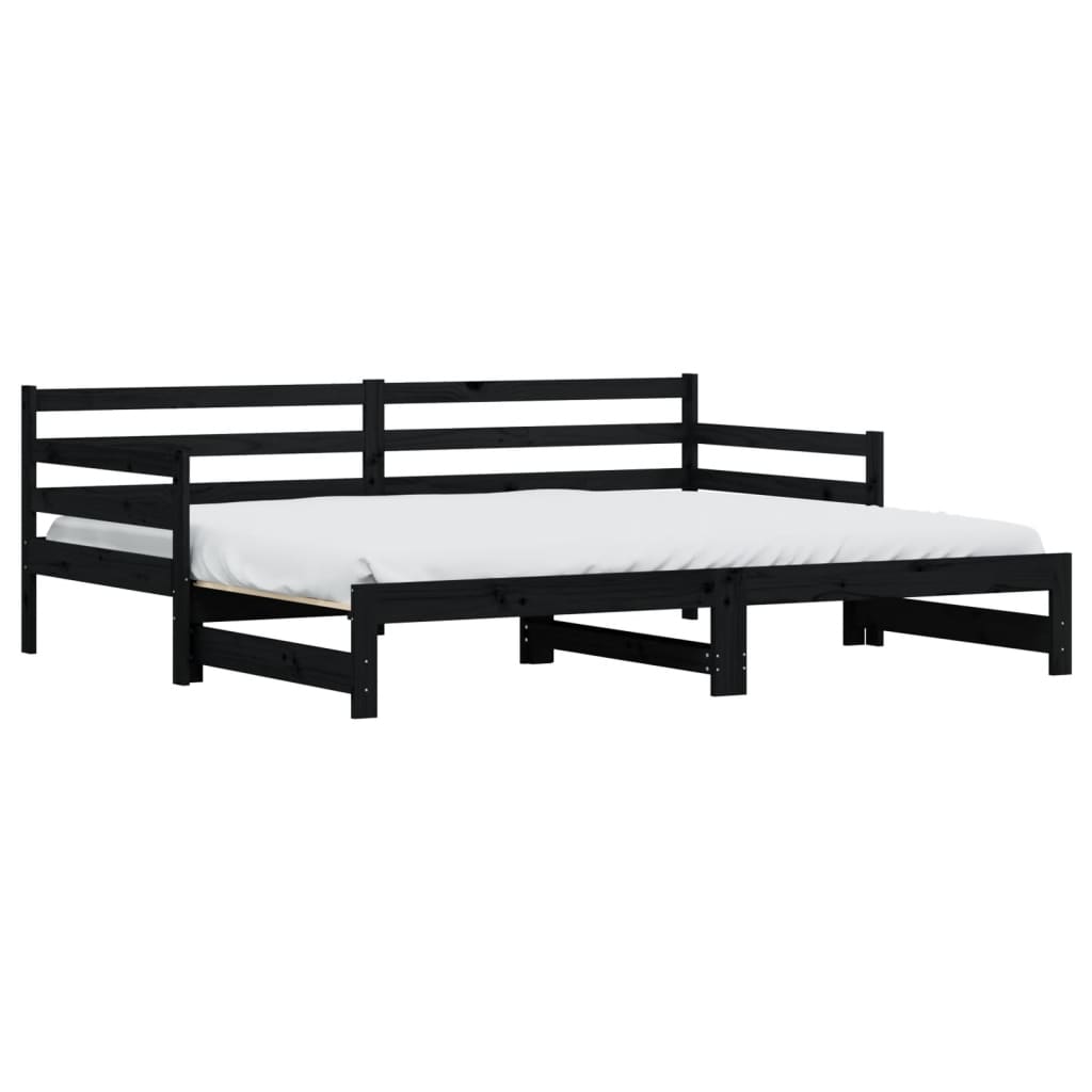 Divano Letto con Letto Estraibile Nero 90x200cm Massello Pino - homemem39