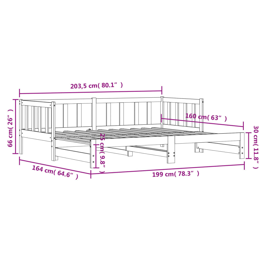 Divano Letto con Letto Estraibile 80x200cm Legno Massello Pino