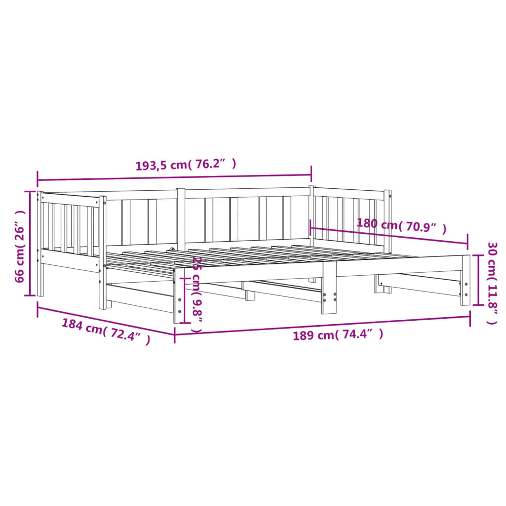 Divano Letto con Letto Estraibile Bianco 90x190cm Massello Pino