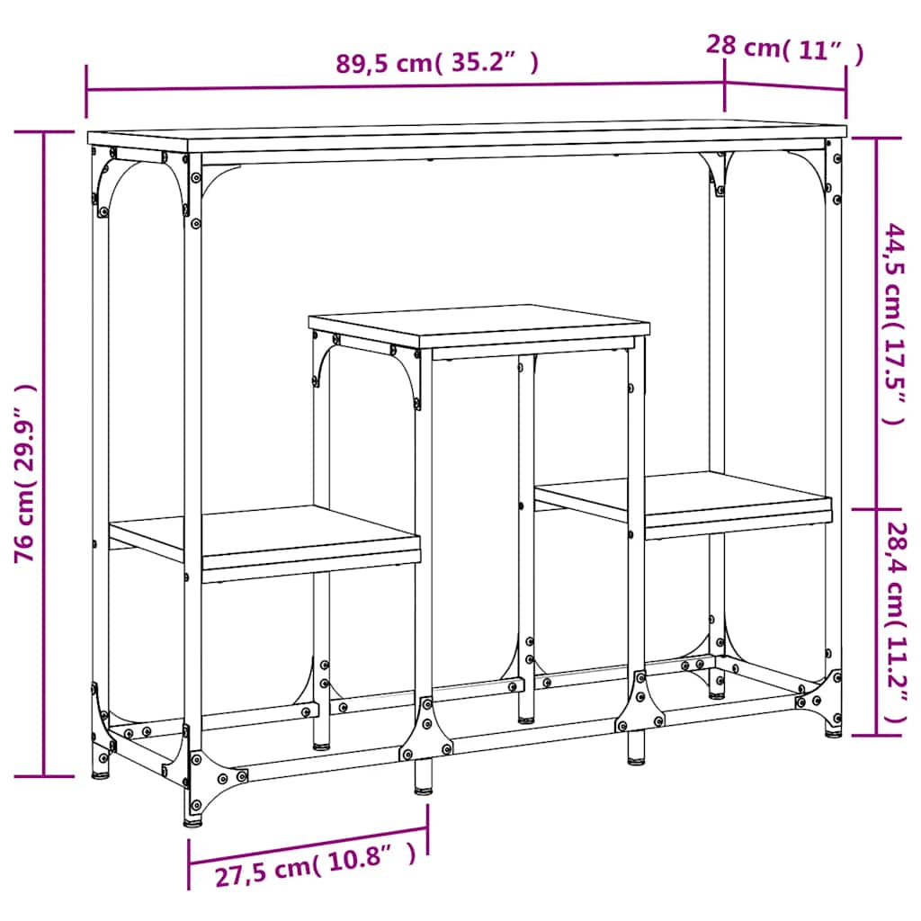 Tavolino Consolle Nero 89,5x28x76 cm in Legno Multistrato