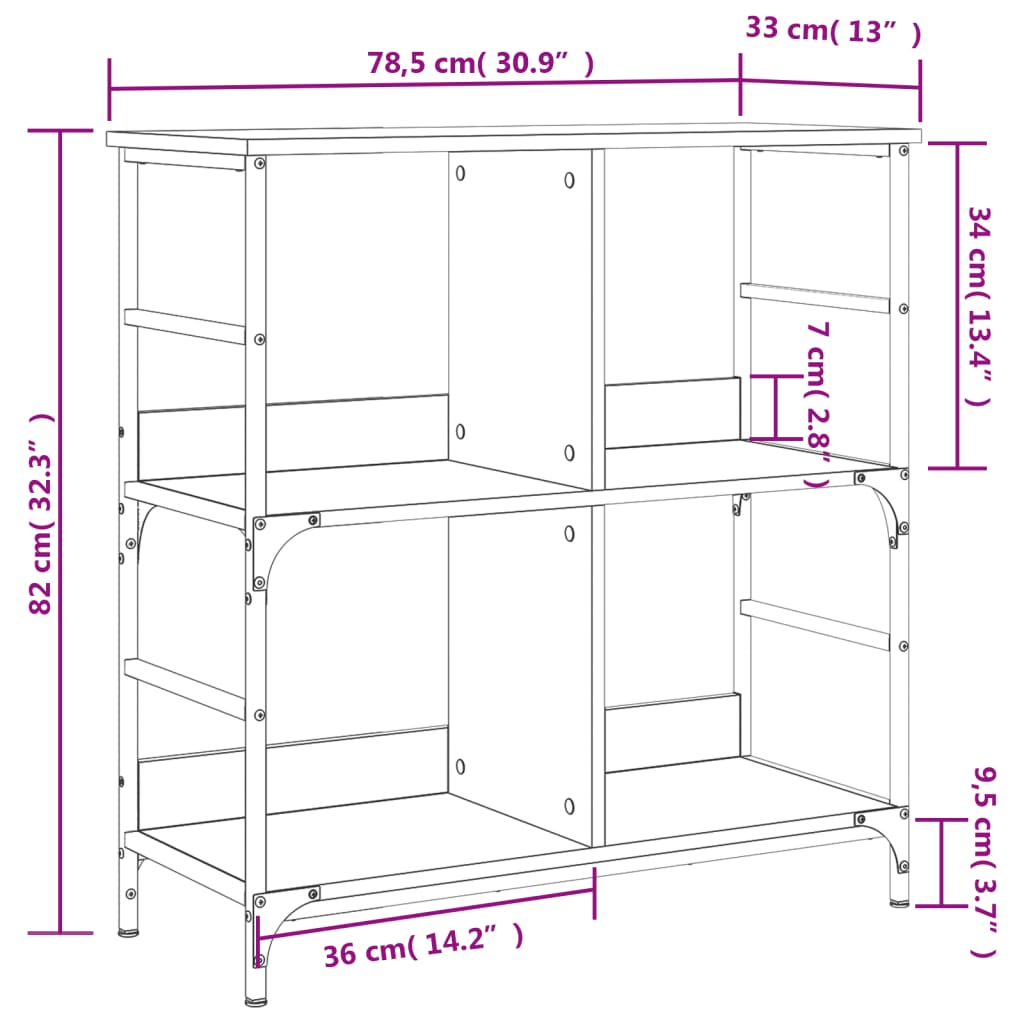 Libreria Rovere Fumo 78,5x33x82 cm in Legno Multistrato