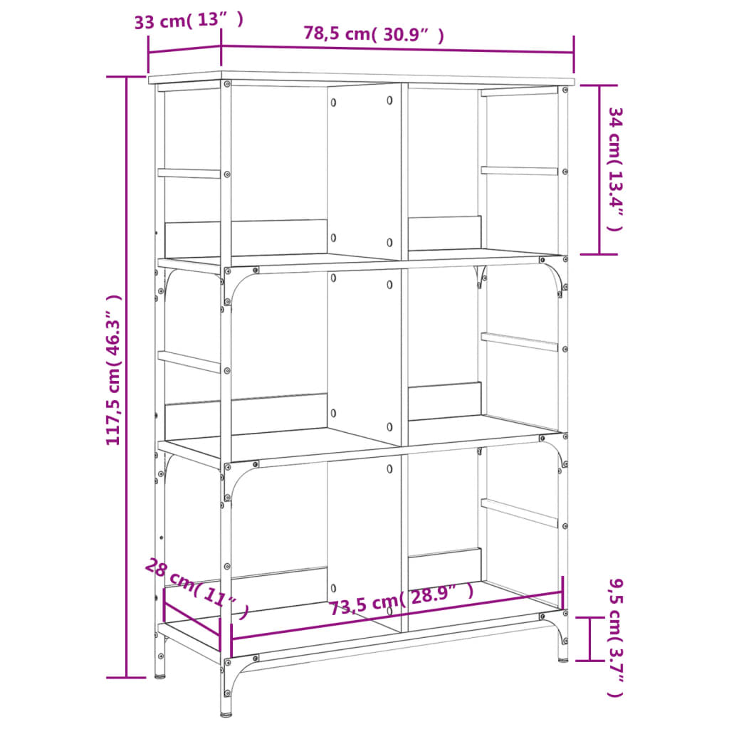 Libreria Rovere Fumo 78,5x33x117,5 cm in Legno Multistrato | homemem39
