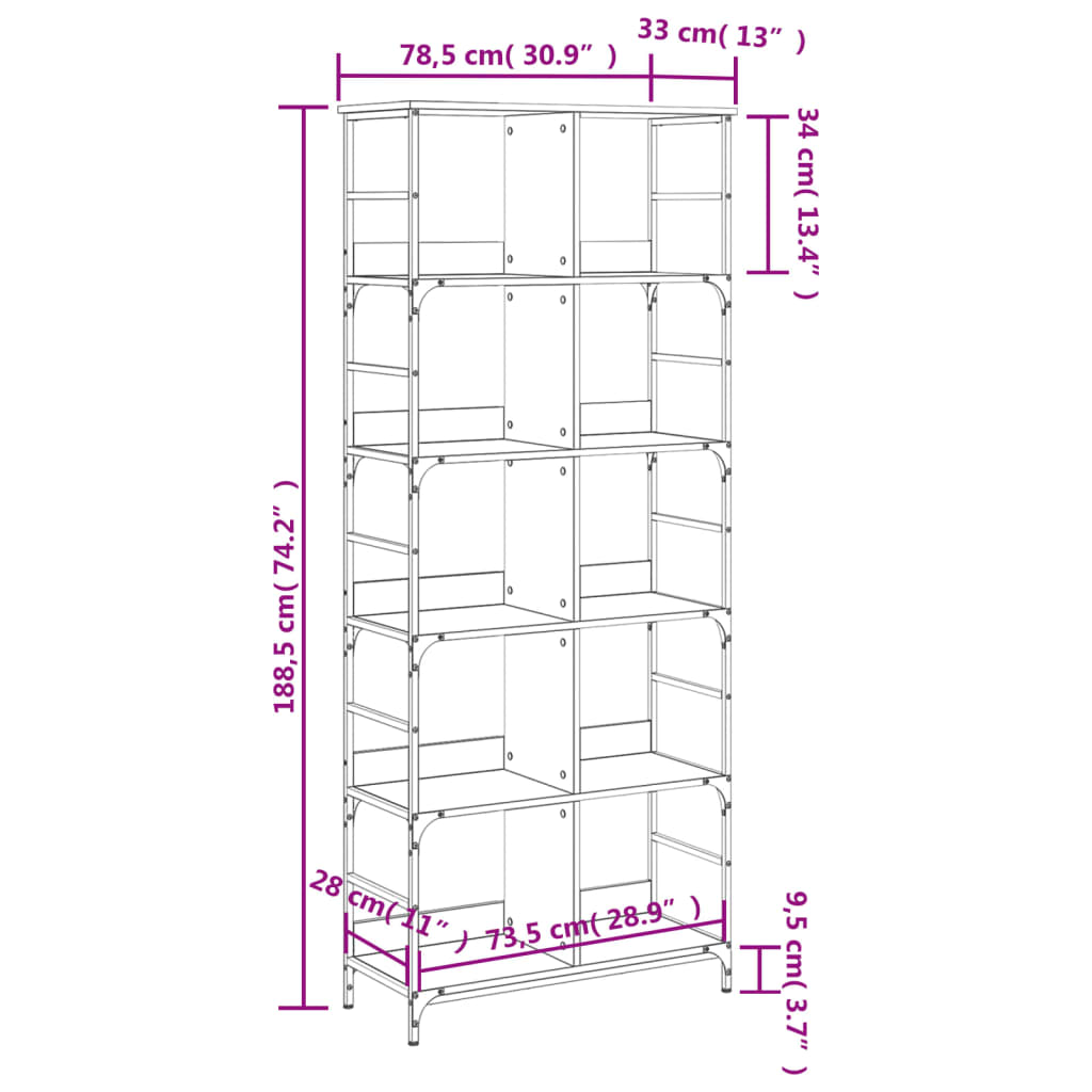 Libreria Rovere Sonoma 78,5x33x188,5 cm in Legno Multistrato | homemem39