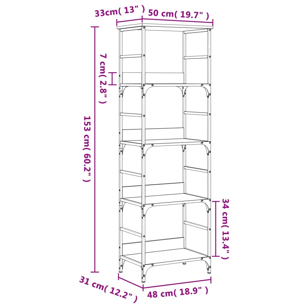 Libreria Grigio Sonoma 50x33x153 cm in Legno Multistrato | homemem39