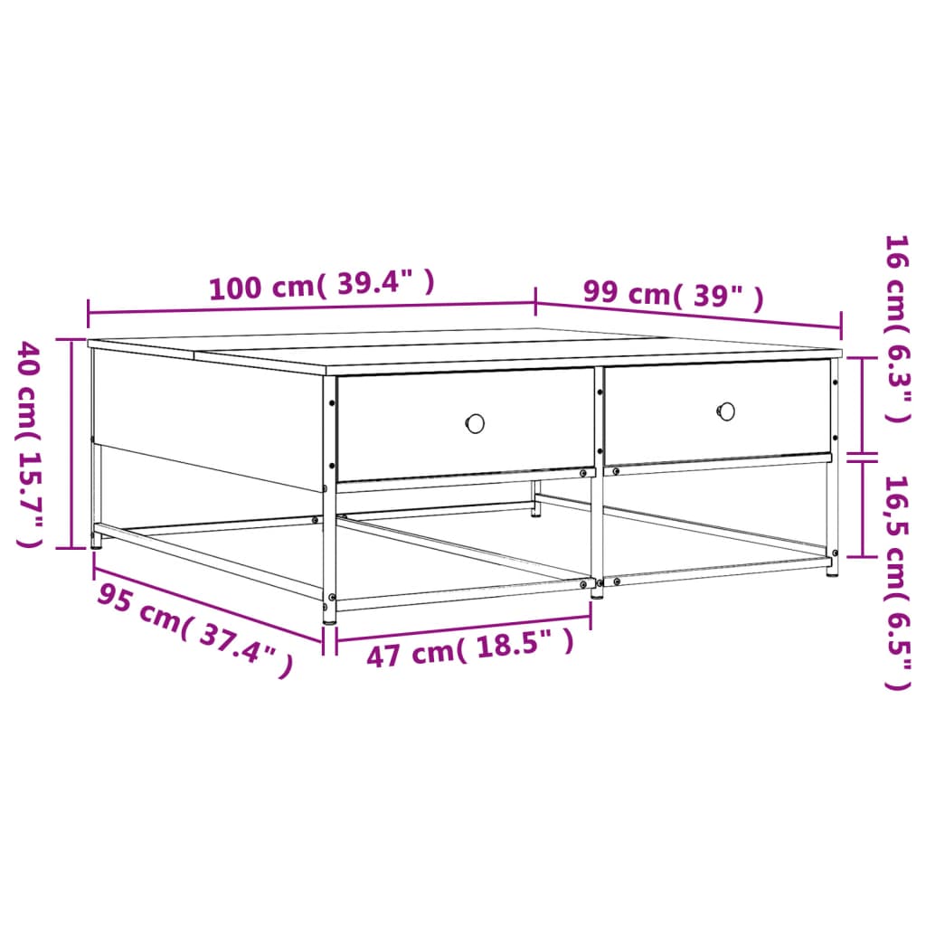 Tavolino da Salotto Rovere Fumo 100x99x40 cm Legno Multistrato | homemem39