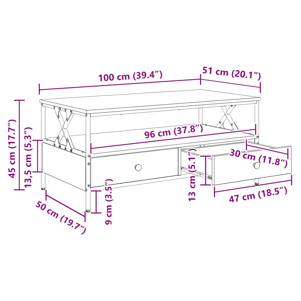 Tavolino da Salotto Rovere Sonoma 100x51x45cm Legno Multistrato | homemem39