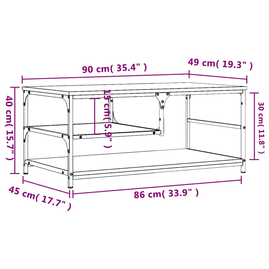 Tavolino da Salotto Rovere Fumo 90x49x40 cm Legno Multistrato | homemem39
