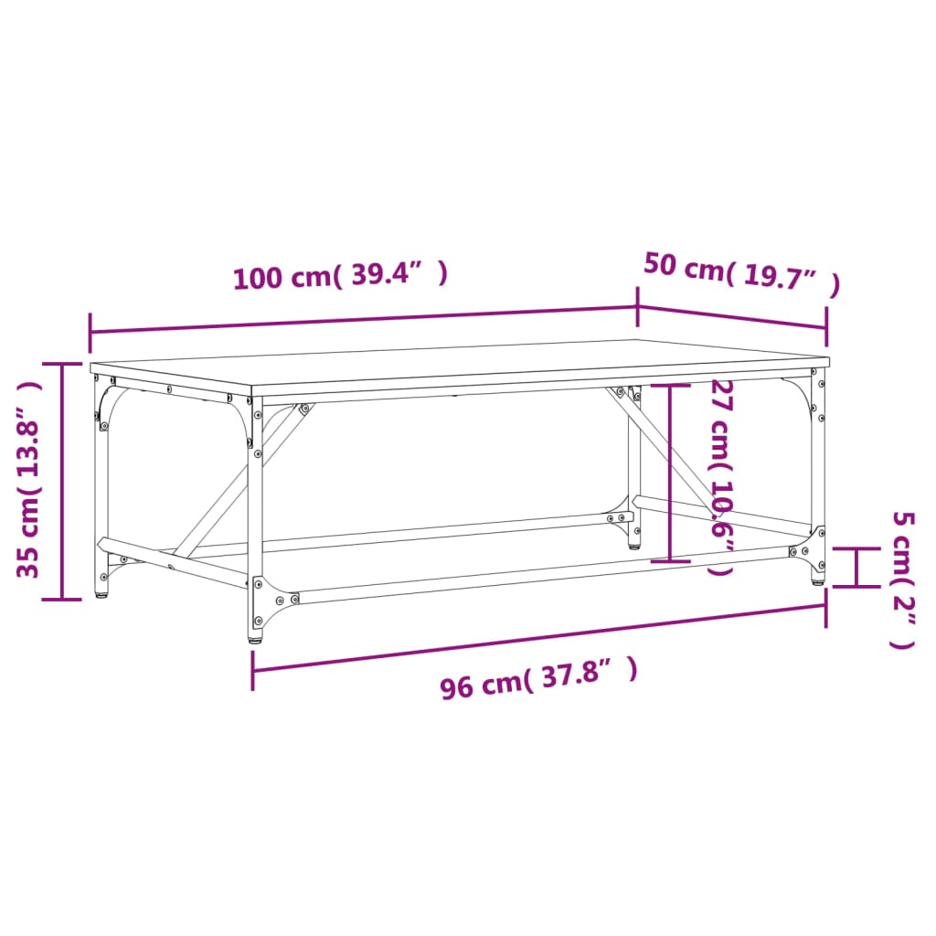 Tavolino da Salotto Rovere Fumo 100x50x35 cm Legno Multistrato | homemem39