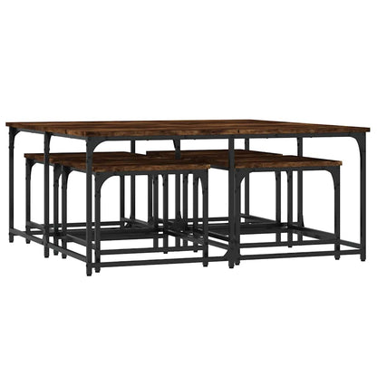 Tavolini Impilabili 5 pz Rovere Fumo in Legno Multistrato | homemem39
