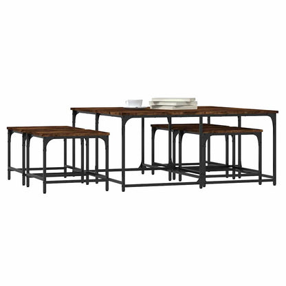 Tavolini Impilabili 5 pz Rovere Fumo in Legno Multistrato | homemem39