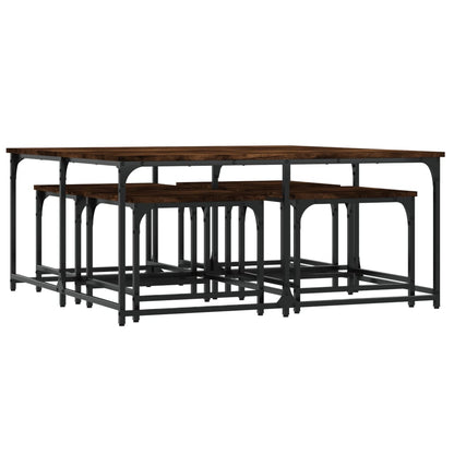 Tavolini Impilabili 5 pz Rovere Fumo in Legno Multistrato | homemem39