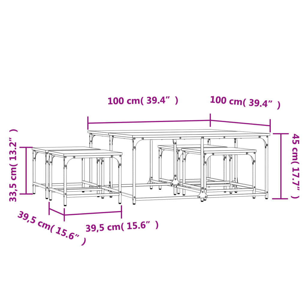 Tavolini Impilabili 5 pz Rovere Fumo in Legno Multistrato | homemem39