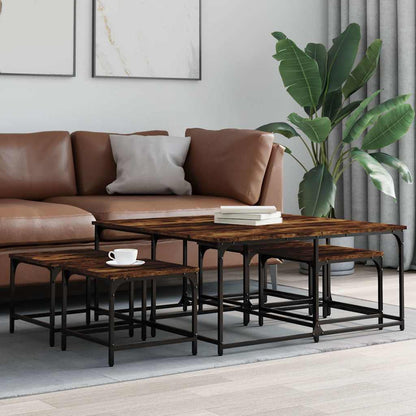 Tavolini Impilabili 5 pz Rovere Fumo in Legno Multistrato | homemem39