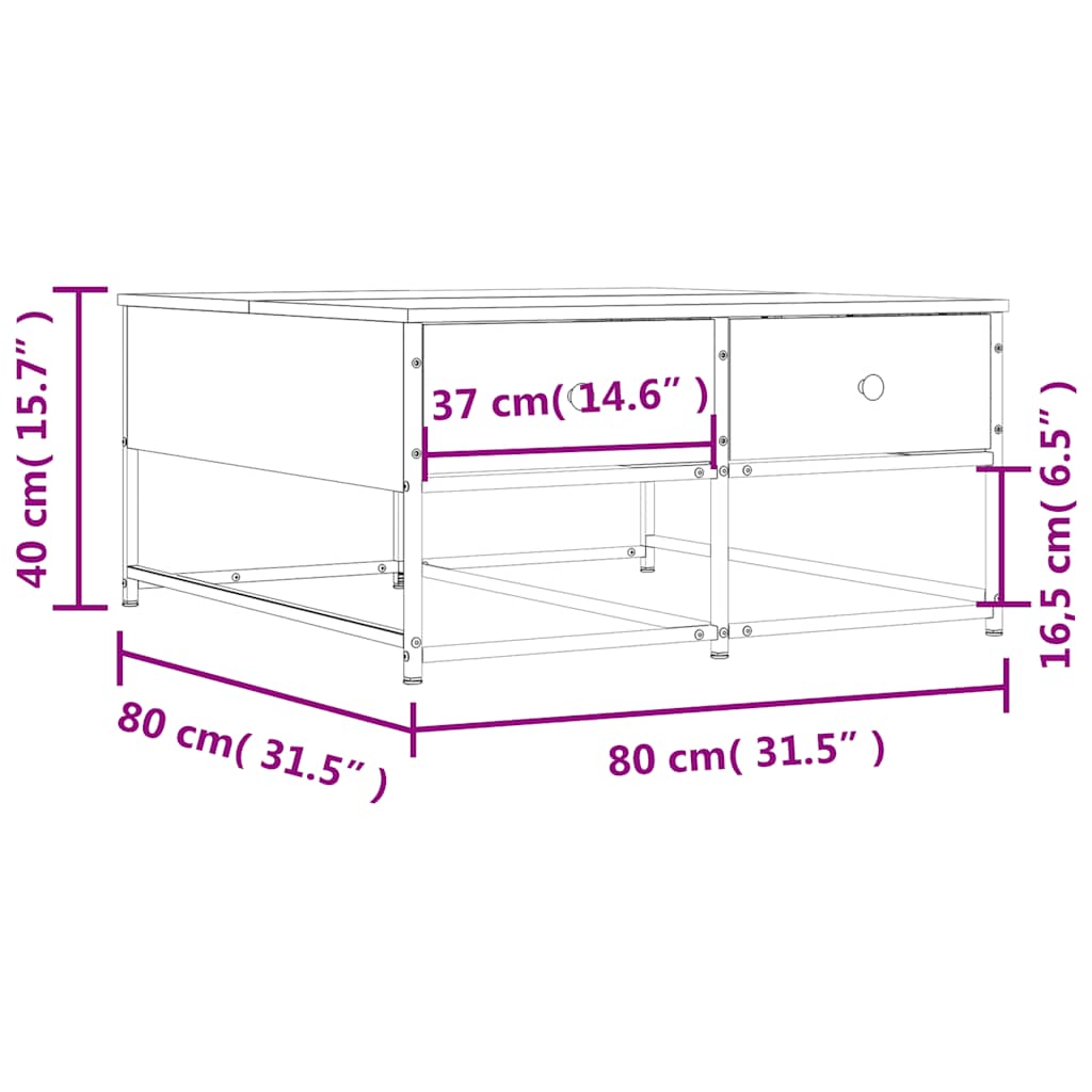 Tavolino da Salotto Rovere Sonoma 80x80x40 cm Legno Multistrato | homemem39