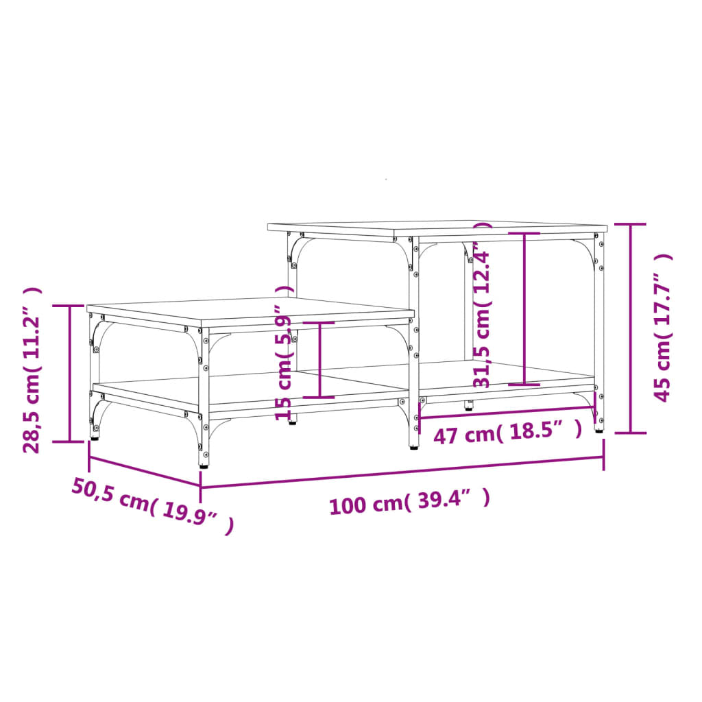 Tavolino da Salotto Rovere Fumo 100x50,5x45cm Legno Multistrato | homemem39
