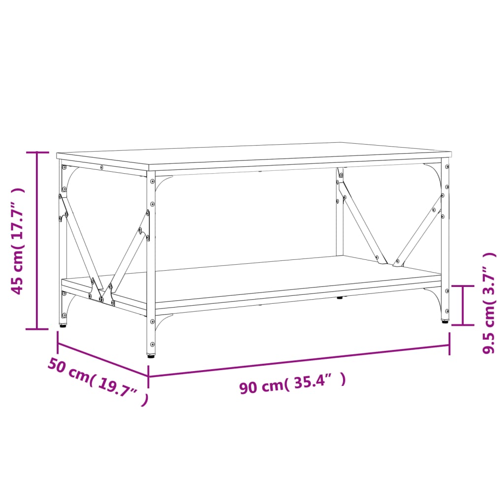 Tavolino da Salotto Rovere Fumo 90x50x45cm in Legno Multistrato