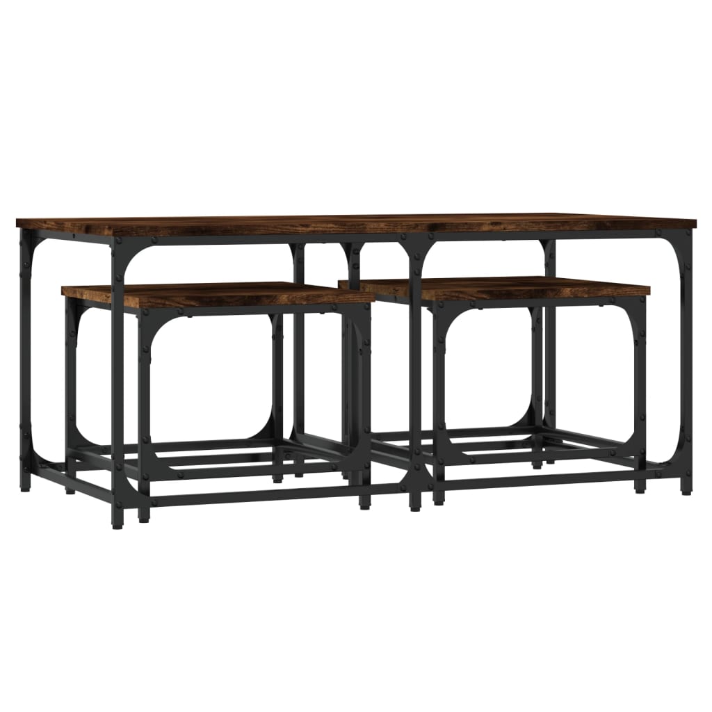 Tavolini Impilabili 3 pz Rovere Fumo in Legno Multistrato | homemem39