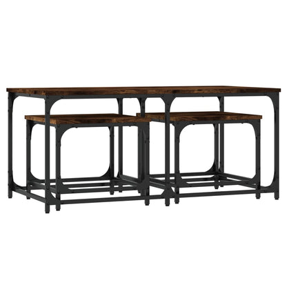 Tavolini Impilabili 3 pz Rovere Fumo in Legno Multistrato | homemem39