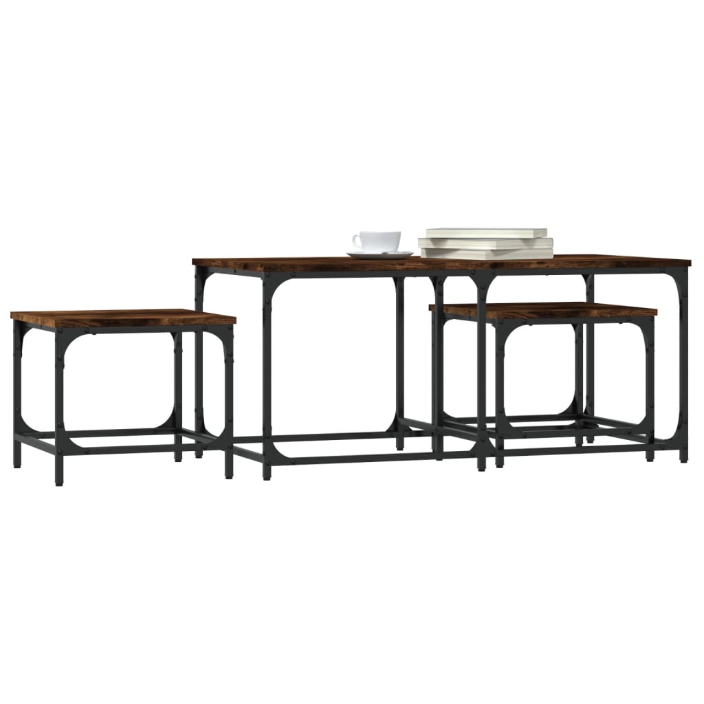 Tavolini Impilabili 3 pz Rovere Fumo in Legno Multistrato | homemem39
