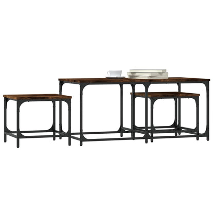 Tavolini Impilabili 3 pz Rovere Fumo in Legno Multistrato | homemem39