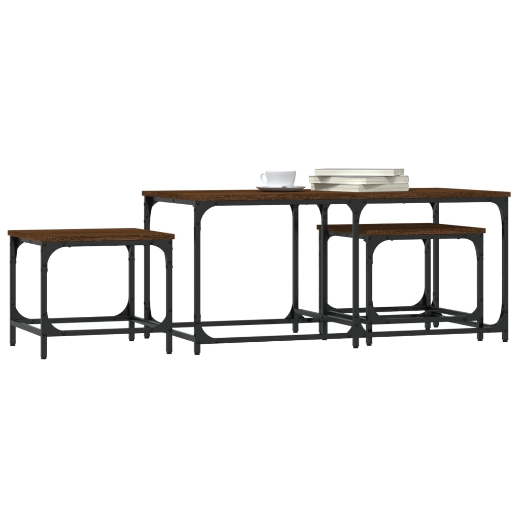 Tavolini Impilabili 3 pz Rovere Marrone in Legno Multistrato | homemem39