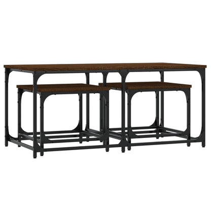 Tavolini Impilabili 3 pz Rovere Marrone in Legno Multistrato | homemem39