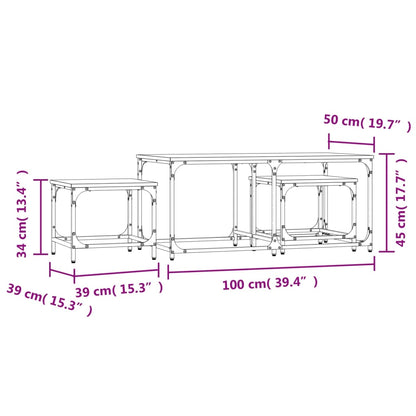 Tavolini Impilabili 3 pz Rovere Marrone in Legno Multistrato | homemem39