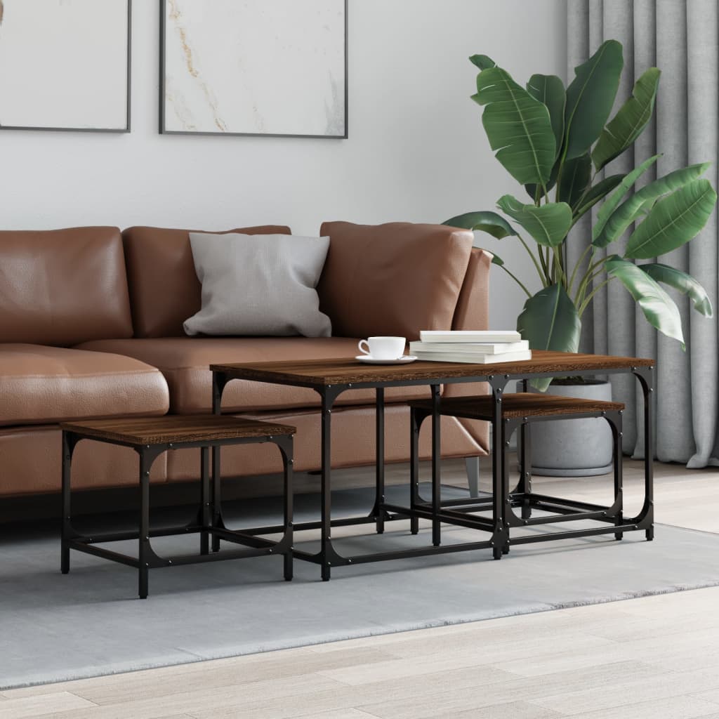 Tavolini Impilabili 3 pz Rovere Marrone in Legno Multistrato | homemem39